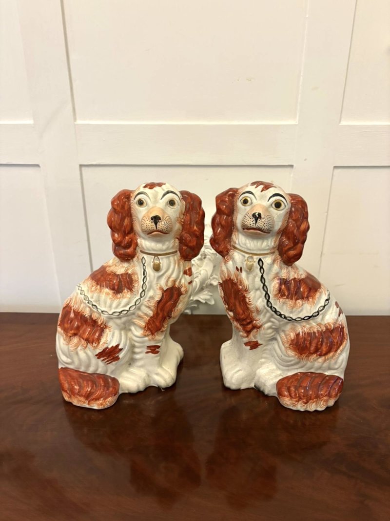 Pair of Antique Staffordshire Spaniel Dogs